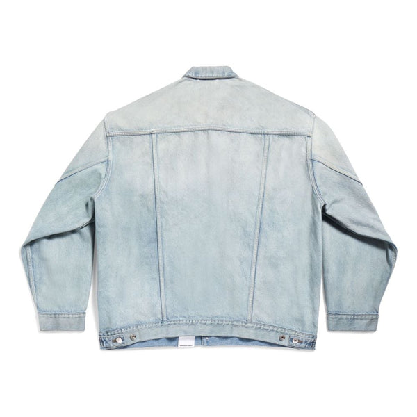 Balenciaga Jackets? BALENCIAGA Washed Denim Jacket with Logo Patch Stylish Everyday Designer Outerwear