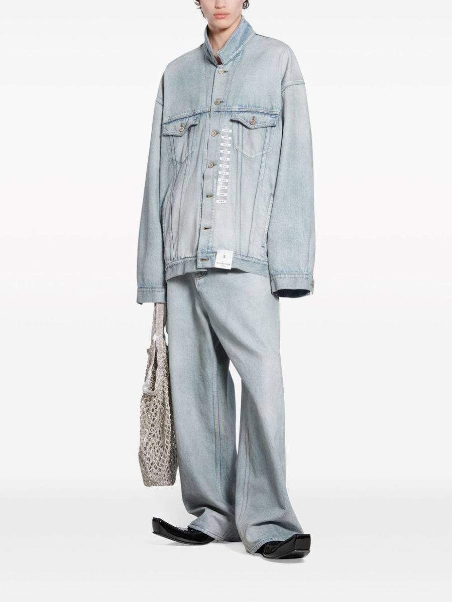 Balenciaga Jackets? BALENCIAGA Washed Denim Jacket with Logo Patch Stylish Everyday Designer Outerwear