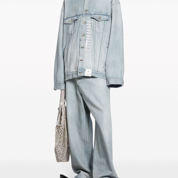 Balenciaga Jackets? BALENCIAGA Washed Denim Jacket with Logo Patch Stylish Everyday Designer Outerwear