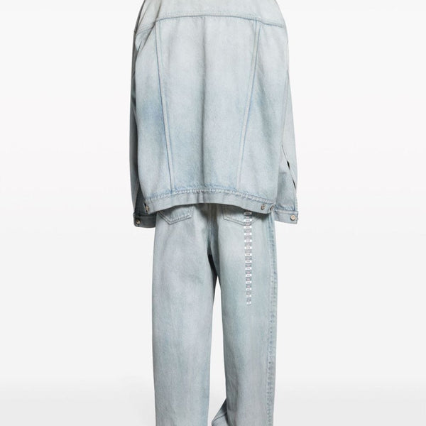 Balenciaga Jackets? BALENCIAGA Washed Denim Jacket with Logo Patch Stylish Everyday Designer Outerwear