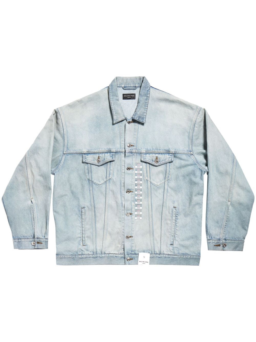 Balenciaga Jackets? BALENCIAGA Washed Denim Jacket with Logo Patch Luxury Designer Outerwear Jacket