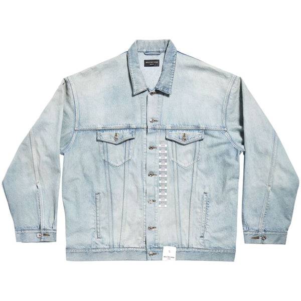Balenciaga Jackets? BALENCIAGA Washed Denim Jacket with Logo Patch Stylish Everyday Designer Outerwear