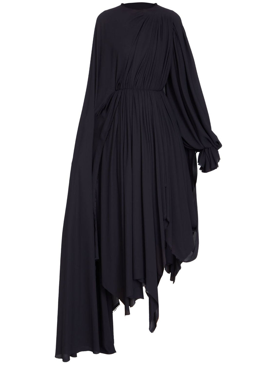 Balenciaga Dresses? BALENCIAGA Asymmetric Hem Crepe Mini Dress with Back Lace-Up Closure Luxury Party Occasion Dress