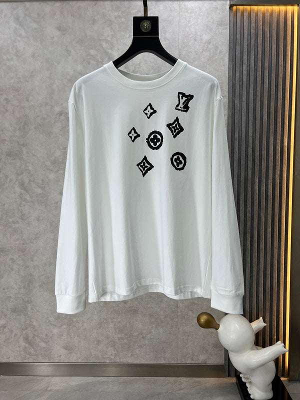 Front view of Louis Vuitton luxury clothing with monogram-inspired silhouette