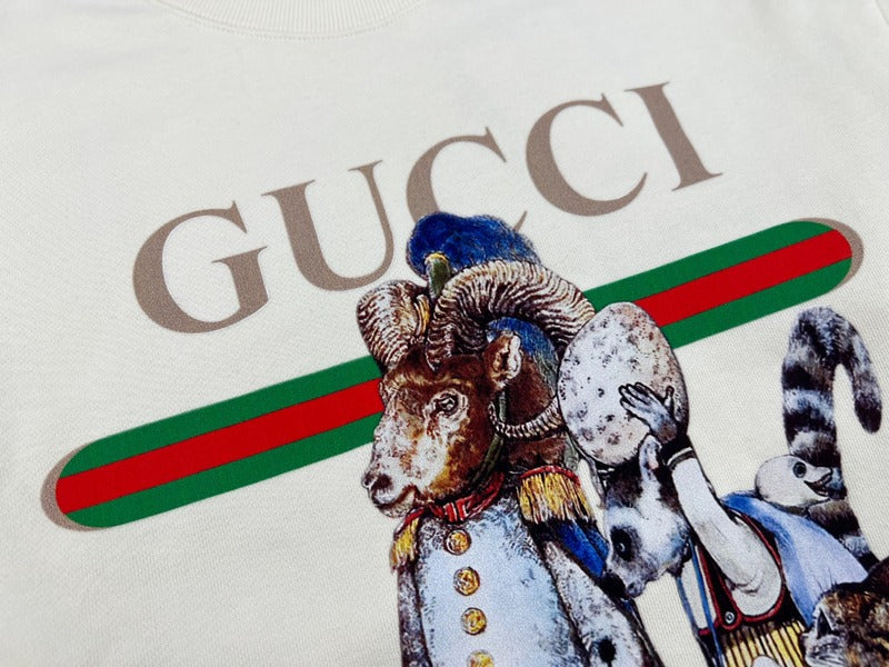 Back view of Gucci luxury clothing with signature branding