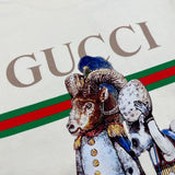 Back view of Gucci luxury clothing with signature branding