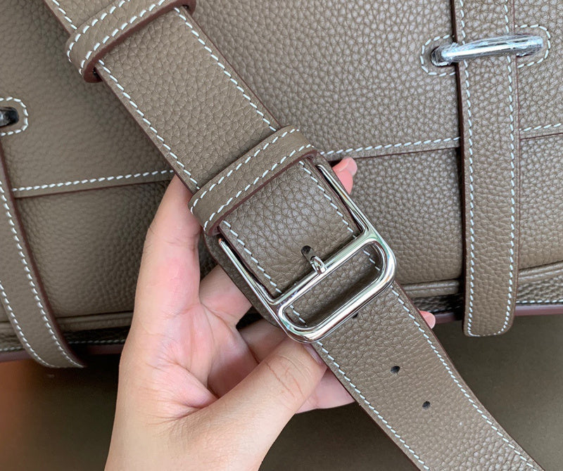 Sleek bag shown from front angle
