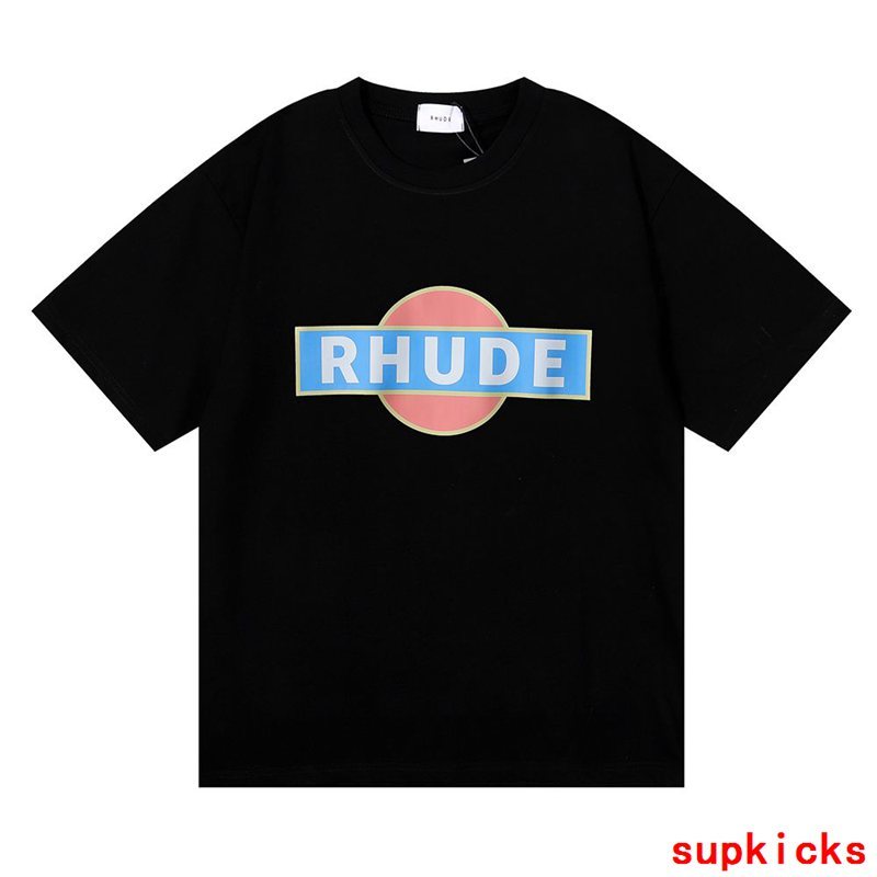 Back view of Rhude luxury clothing with label-forward styling