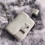 Side view of minimalist structured handbag