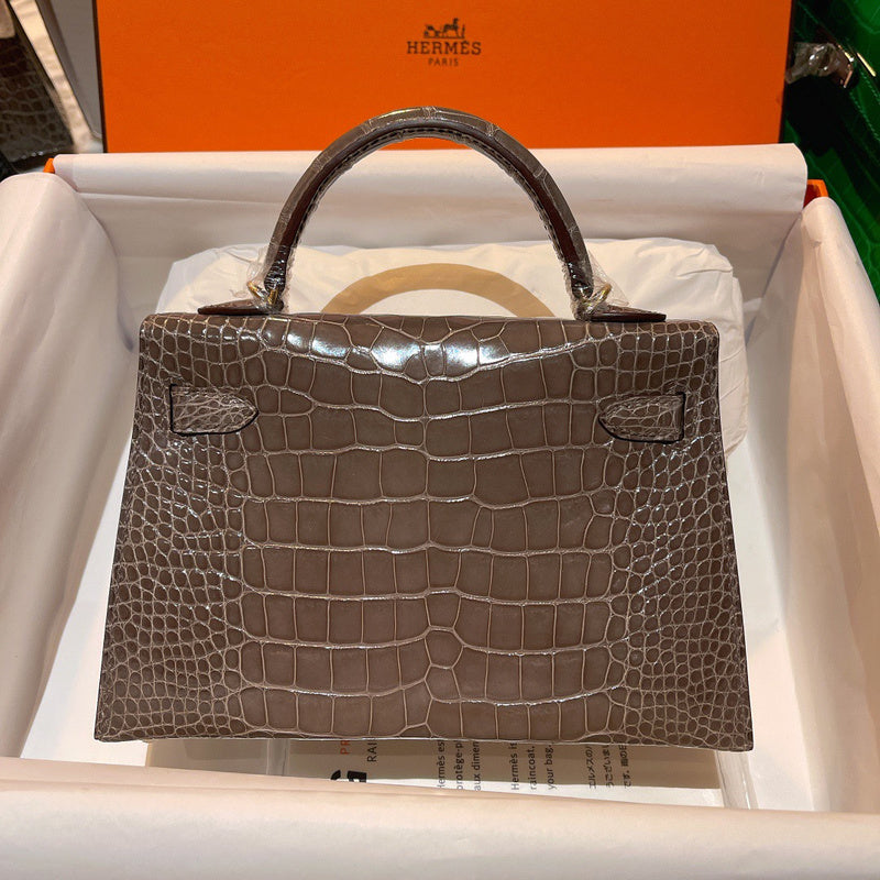 Side view of understated structured handbag