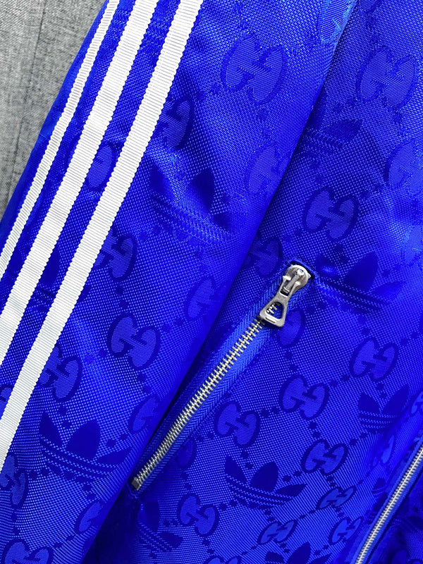 Close-up detail shot of Gucci luxury clothing with label-forward styling