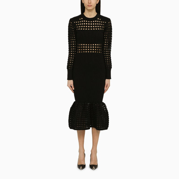Alexander McQueen Dresses? Alexander Mcqueen Black Knitted Midi Dress Women Elegant Designer Evening Dress