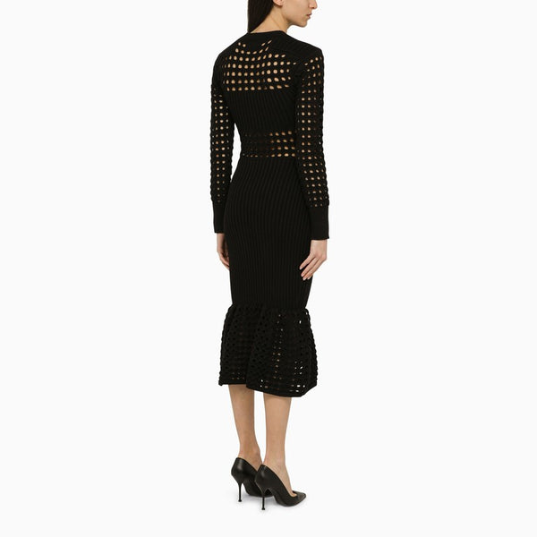 Alexander McQueen Dresses? Alexander Mcqueen Black Knitted Midi Dress Women Elegant Designer Evening Dress
