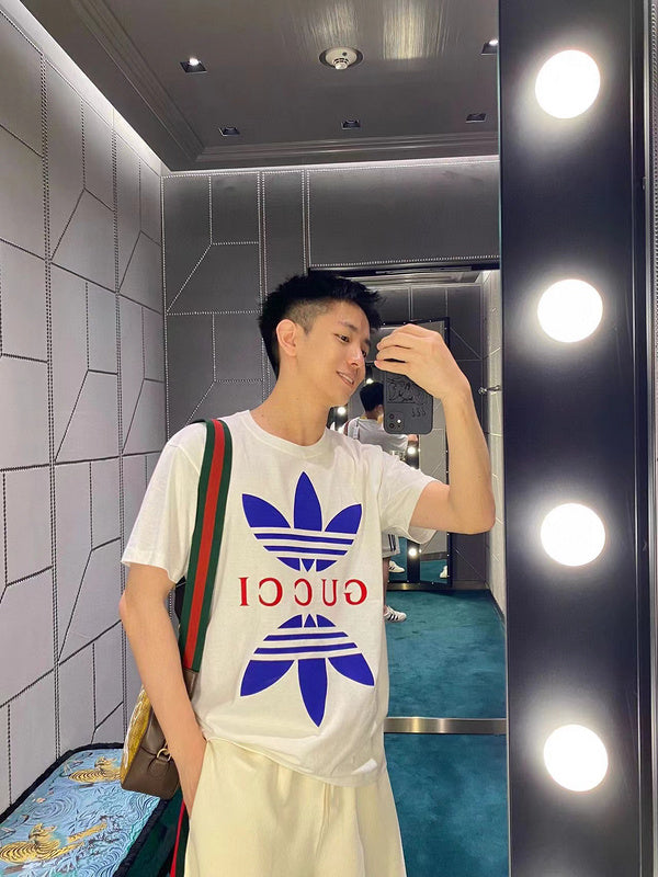 Back view of Gucci luxury clothing with signature branding