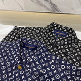 Flat lay presentation of Louis Vuitton luxury clothing with logo-detail design