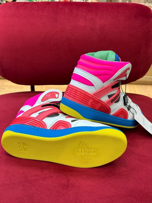 Side profile of Gucci two-tone sneakers streetwear statement look