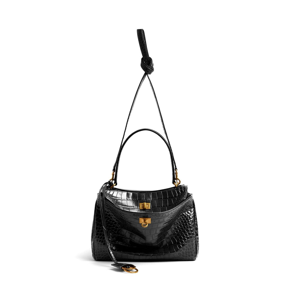 Close-up of Balenciaga shopping bags hardware and fine stitching