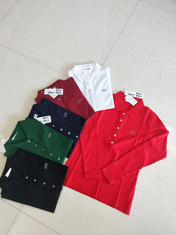 Side profile of Lacoste luxury clothing with logo-detail design