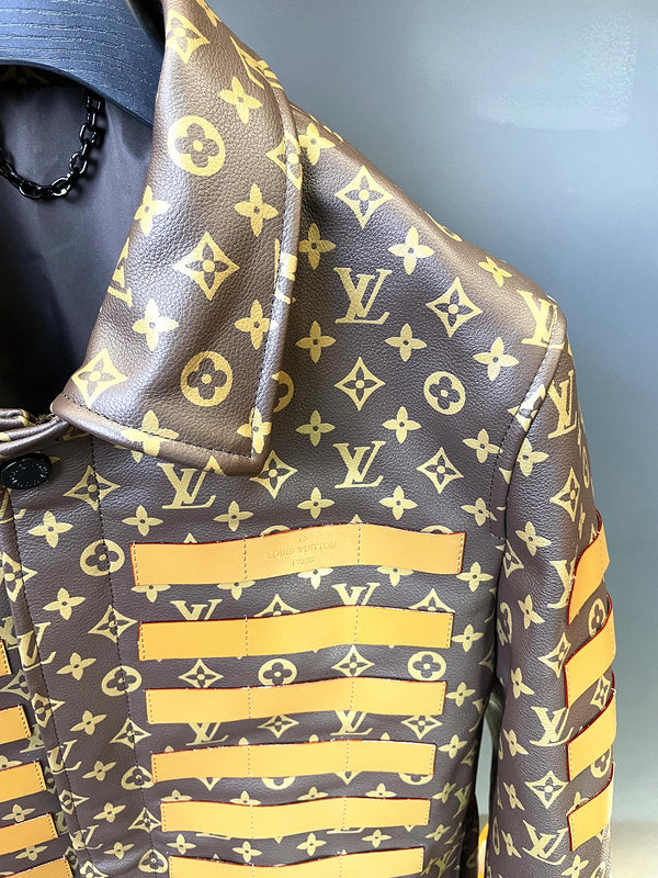 Front view of Louis Vuitton luxury clothing with runway-inspired design