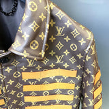 Front view of Louis Vuitton luxury clothing with runway-inspired design