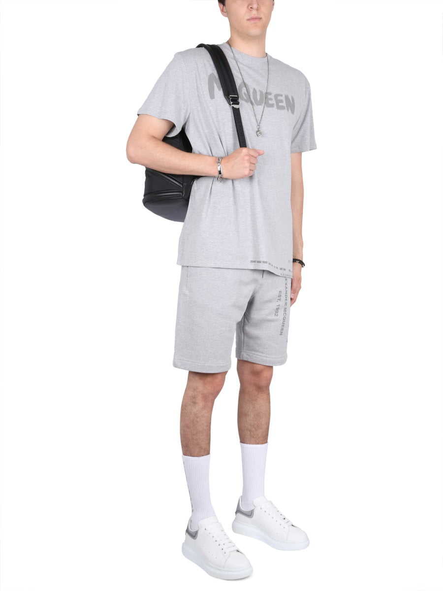 Alexander McQueen Shorts? Alexander Mcqueen Men Bermuda Shorts With Graffiti Logo Print Everyday Lightweight Designer Shorts