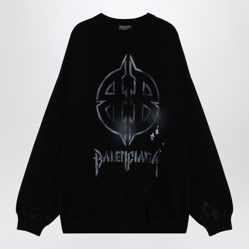 Balenciaga Sweaters? BALENCIAGA Oversized Cotton Blend Crew Neck Jumper with Print Premium Casual Designer Knitwear
