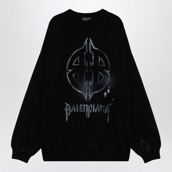 Balenciaga Sweaters? BALENCIAGA Oversized Cotton Blend Crew Neck Jumper with Print Premium Casual Designer Knitwear