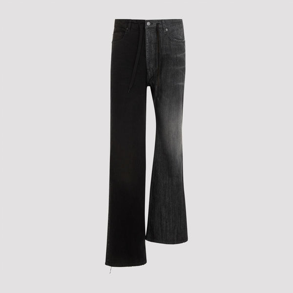 Balenciaga Jeans- BALENCIAGA Asymmetrical Leg Length Jeans - Mid-Rise Drawstring Waist Classic Everyday Designer Jeans