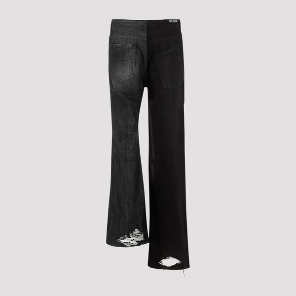 Balenciaga Jeans? BALENCIAGA Asymmetrical Leg Length Jeans - Mid-Rise Drawstring Waist Classic Everyday Designer Jeans