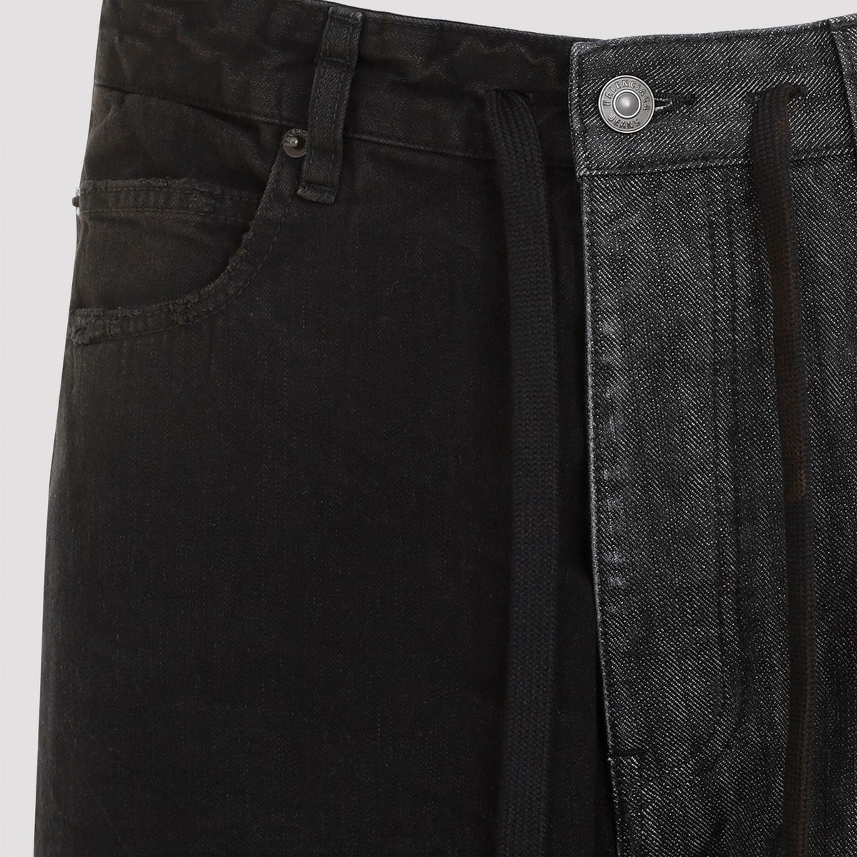 Balenciaga Jeans- BALENCIAGA Asymmetrical Leg Length Jeans - Mid-Rise Drawstring Waist Classic Everyday Designer Jeans