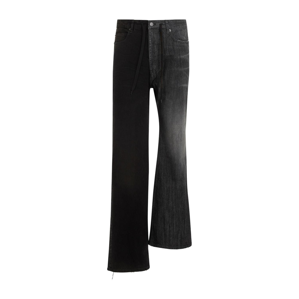 Balenciaga Jeans? BALENCIAGA Asymmetrical Leg Length Jeans - Mid-Rise Drawstring Waist Classic Everyday Designer Jeans