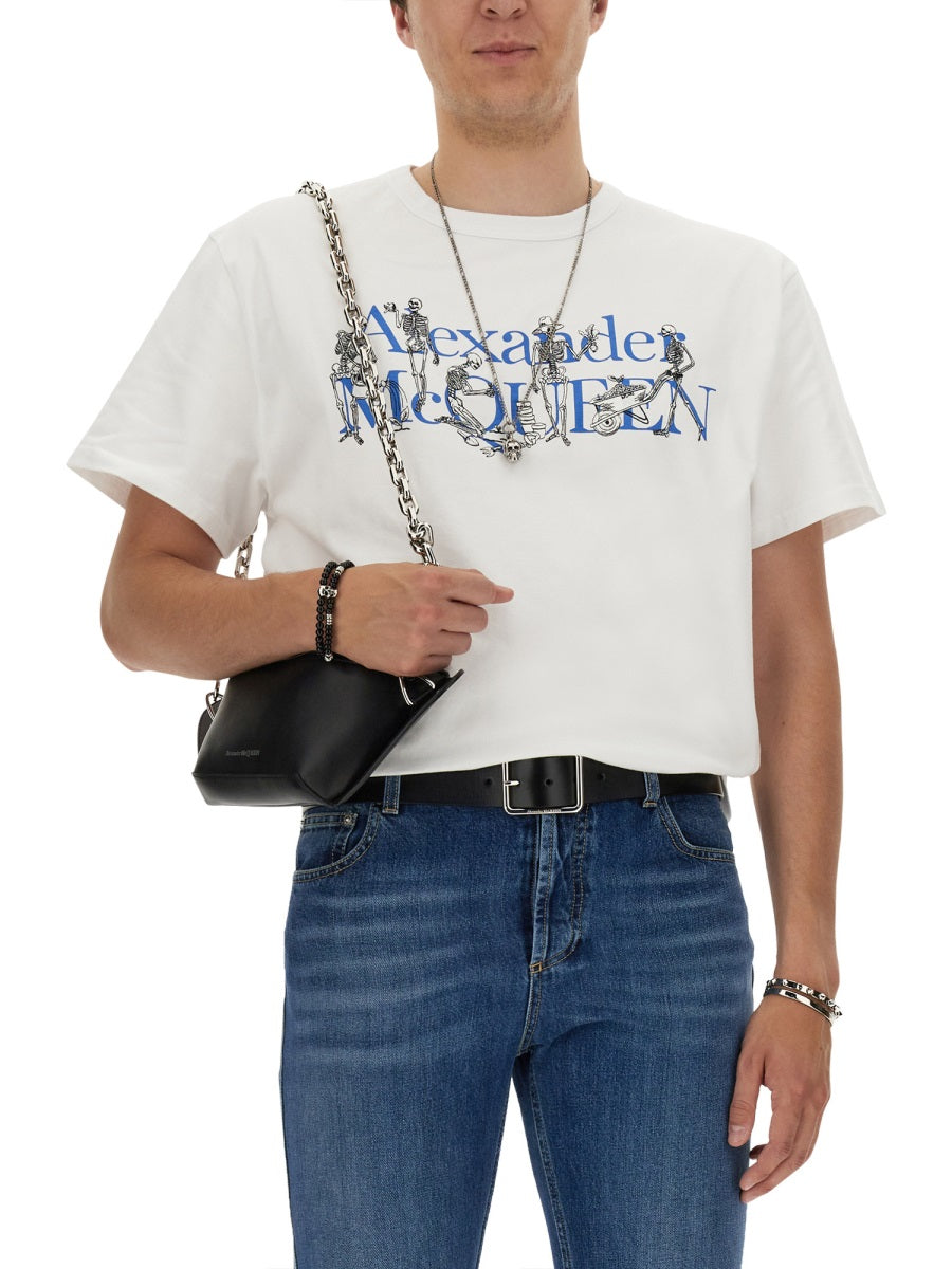 Close-up of Alexander McQueen tee shirts hardware and fine stitching