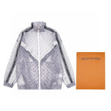 Close-up detail shot of Louis Vuitton luxury clothing with monogram-inspired silhouette