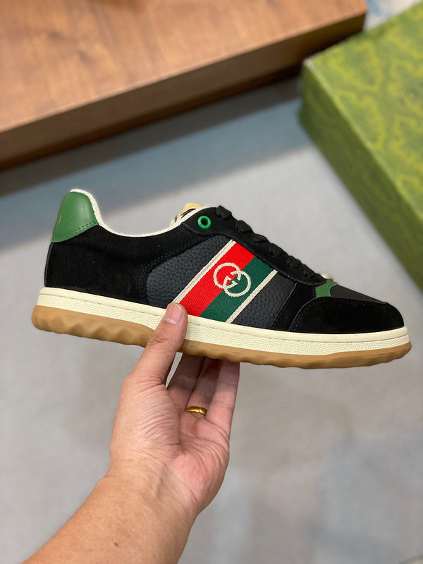 Gucci neutral cream luxury sneakers view 4 breathable knit upper