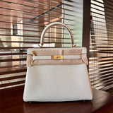 Side view of classic structured handbag