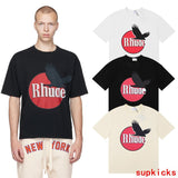 Front view of Rhude luxury clothing with monogram-inspired silhouette
