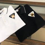 Side profile of Polo cotton polo shirt with signature branding