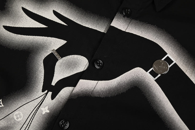 Flat lay presentation of Louis Vuitton luxury clothing with monogram-inspired silhouette