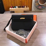 Side view of clean-lined structured handbag
