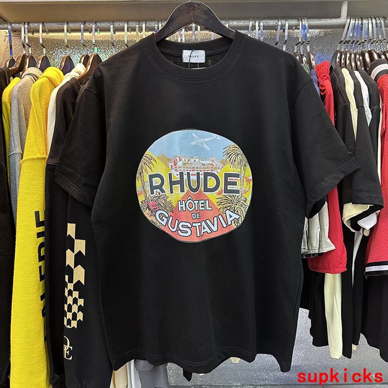 Flat lay presentation of Rhude luxury clothing with relaxed-fit cut
