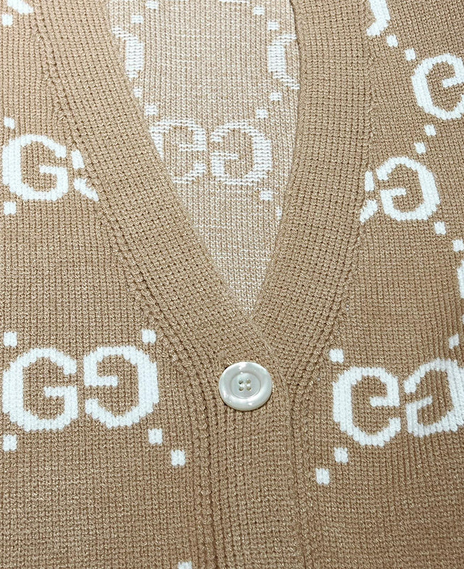 Side profile of Gucci luxury clothing with monogram-inspired silhouette