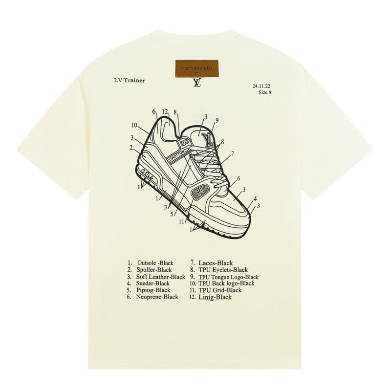 Close-up detail shot of Louis Vuitton cotton t-shirt with monogram-inspired silhouette