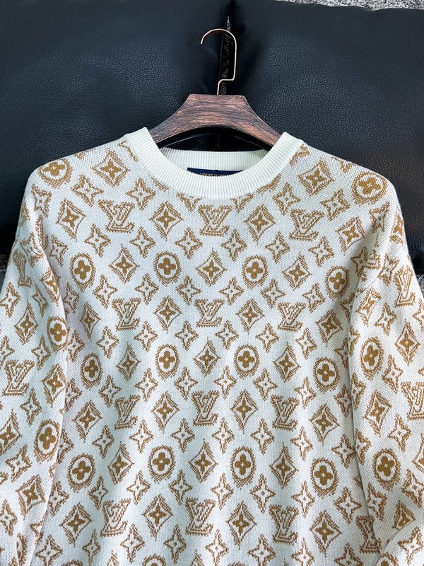 Full styled look of Louis Vuitton luxury clothing with monogram-inspired silhouette