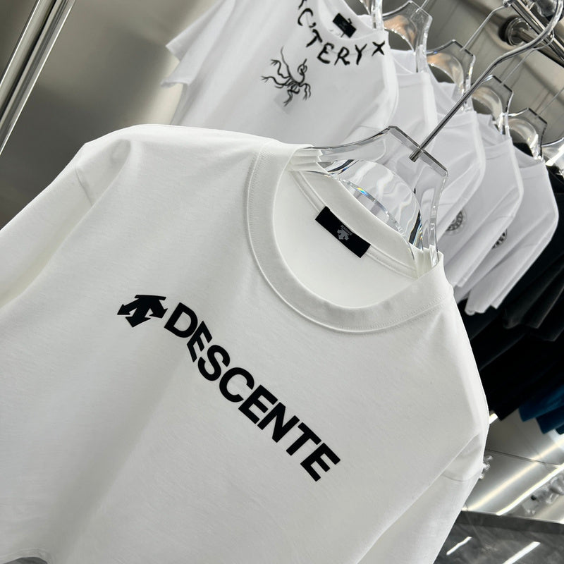 Close-up detail shot of Louis Vuitton cotton t-shirt with monogram-inspired silhouette