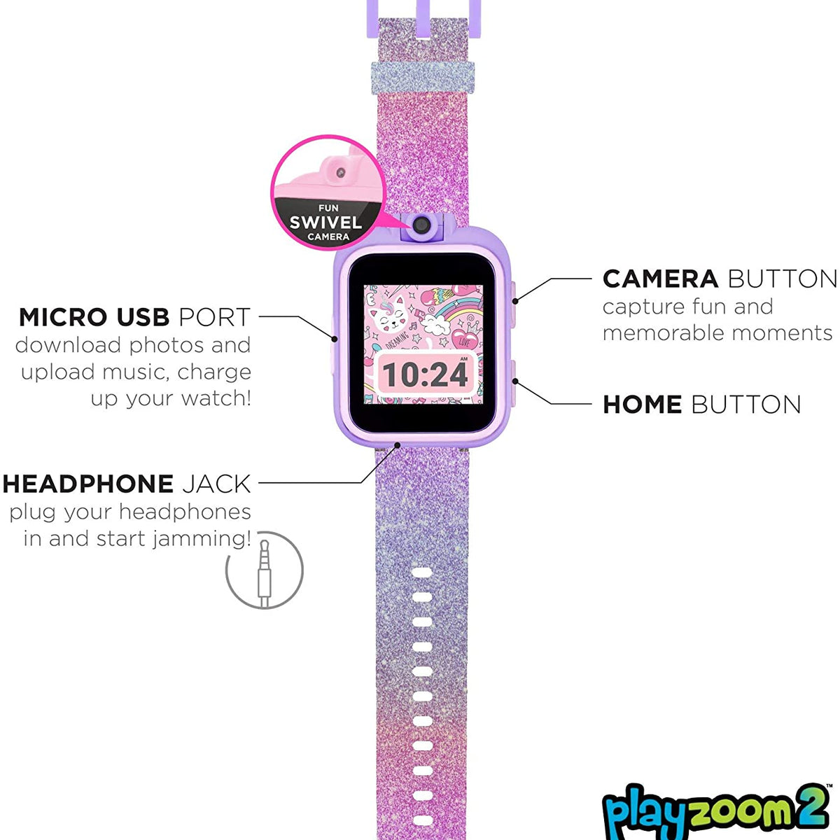 Side view of PlayZoom unisex purple watch