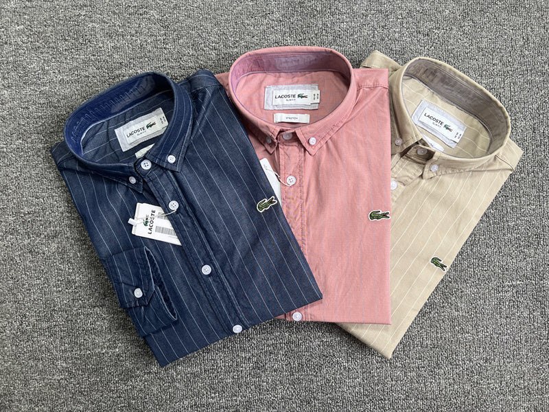 Full styled look of Lacoste luxury clothing with monogram-inspired silhouette