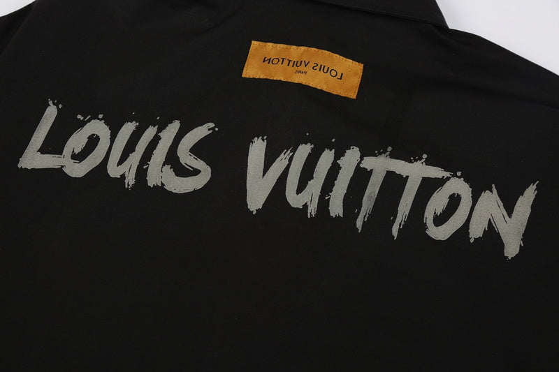 Side profile of Louis Vuitton luxury clothing with logo-detail design