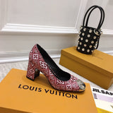 Louis Vuitton Tan Block Heel Pumps - Toe Detail View