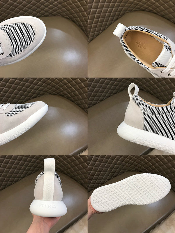 Hermès Beige Chunky Platform Sneakers - Angled View