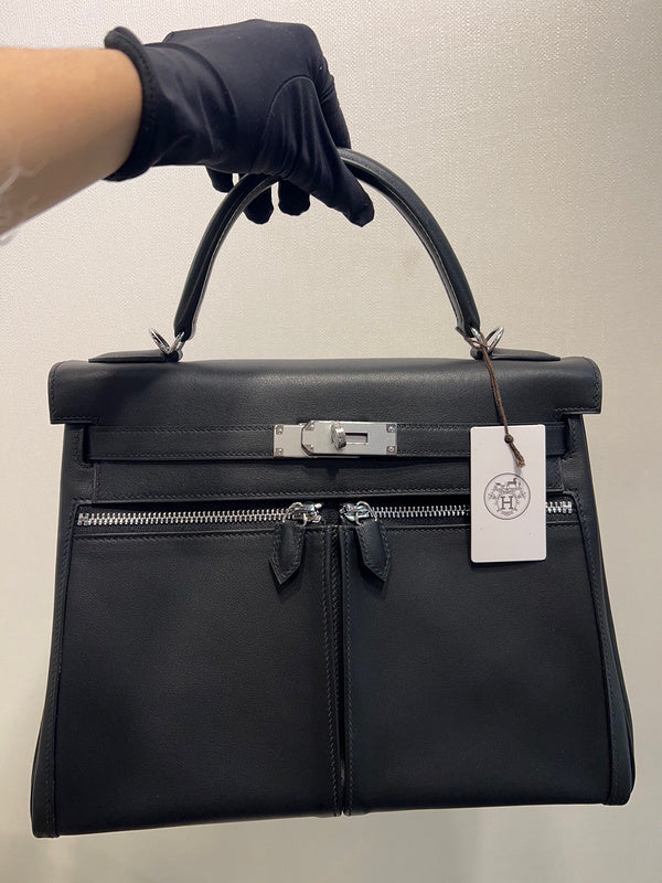 Side view of minimalist structured handbag